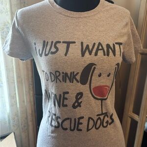 Grey 'I Just Want to Drink Wine & Rescue Dogs' Graphic Tee